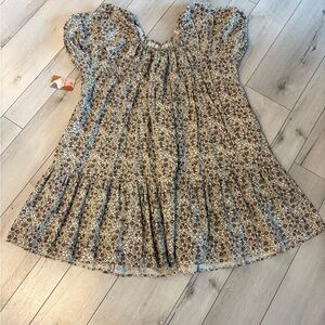 Rylee + Cru Brown Floral Puff Sleeve Dress